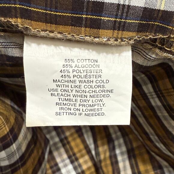 IZOD Brown Yellow Plaid Button Down Long Sleeve Casual Shirt Men’s XL Regular - Picture 5 of 9